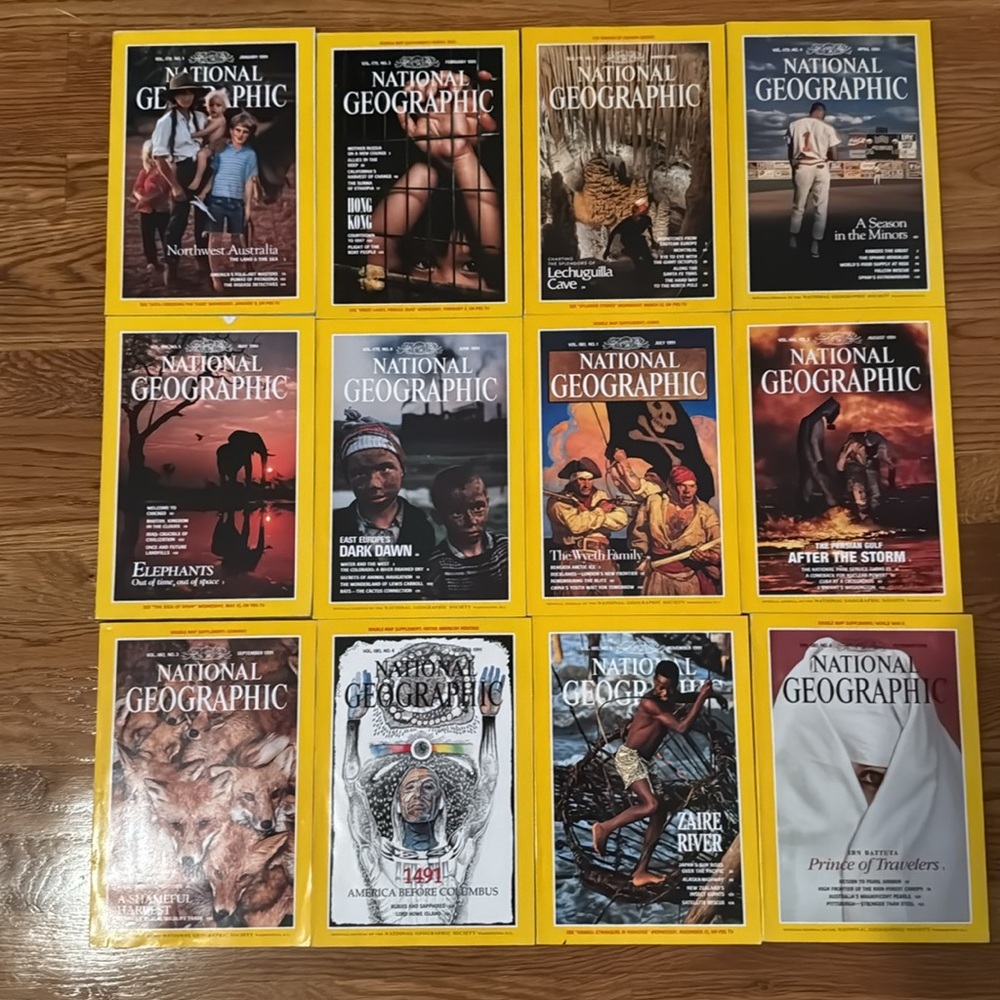 National Geographic Magazine Complete 1991 Issues with Maps